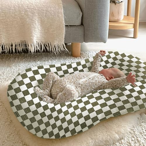 guruixu Muslin Baby Lounger Cover 2 Pack, 100% Cotton Infant Lounger Cover, Soft & Breathable Replacement Slipcover, Compatible with Snuggle Me Newborn Lounger (Olive,Olive Check) - Image 5