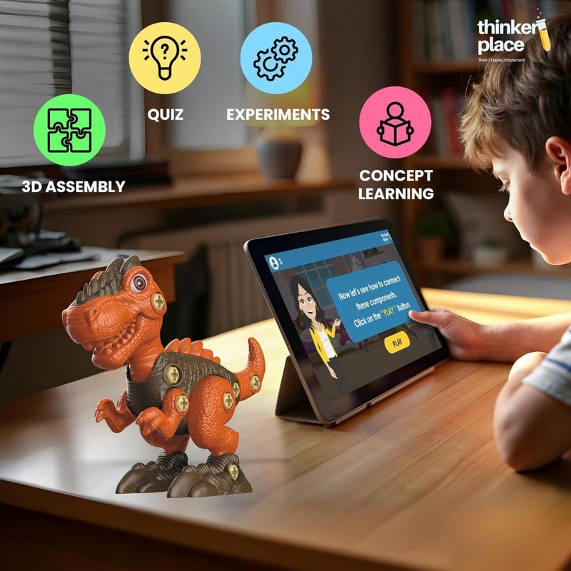 ThinkerPlace Large DIY T. Rex Dinosaur Kit with Motor Play | Learn About Motors | Take Apart Dinosaur Toys | Build, Play & Learn | STEM Educational Toy for Kids Age 4+ | Science & Learning Toy - Image 3