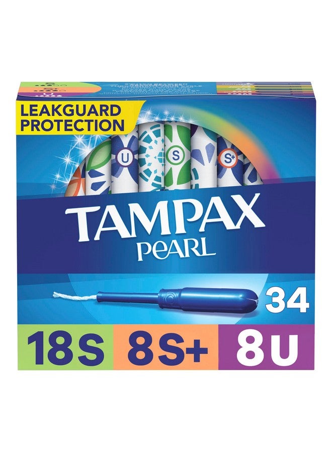 Tampax Pearl Tampons Trio Pack, Super/Super Plus/Ultra Absorbency with BPA-Free Plastic Applicator and LeakGuard Braid, Unscented, 34 Count x 3 Packs (102 Count Total) - Image 1