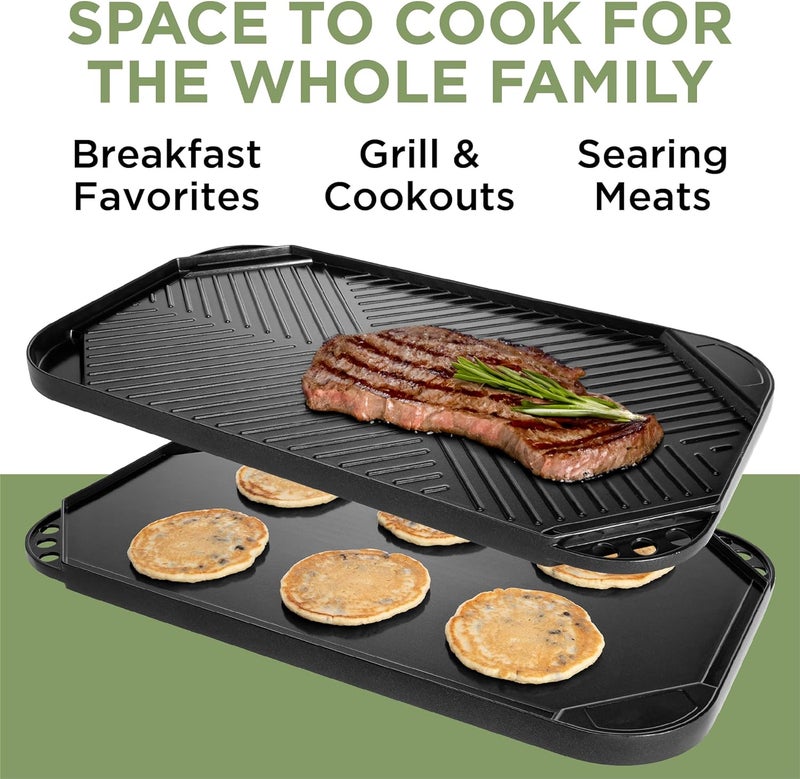 Ecolution Reversible Grill/Griddle Pan, Non-Stick, Dishwasher Safe, Double Burner Family Griddle Grill Pan Cookware, Cast Aluminum, 19.5-Inch x 11-Inch - Image 2