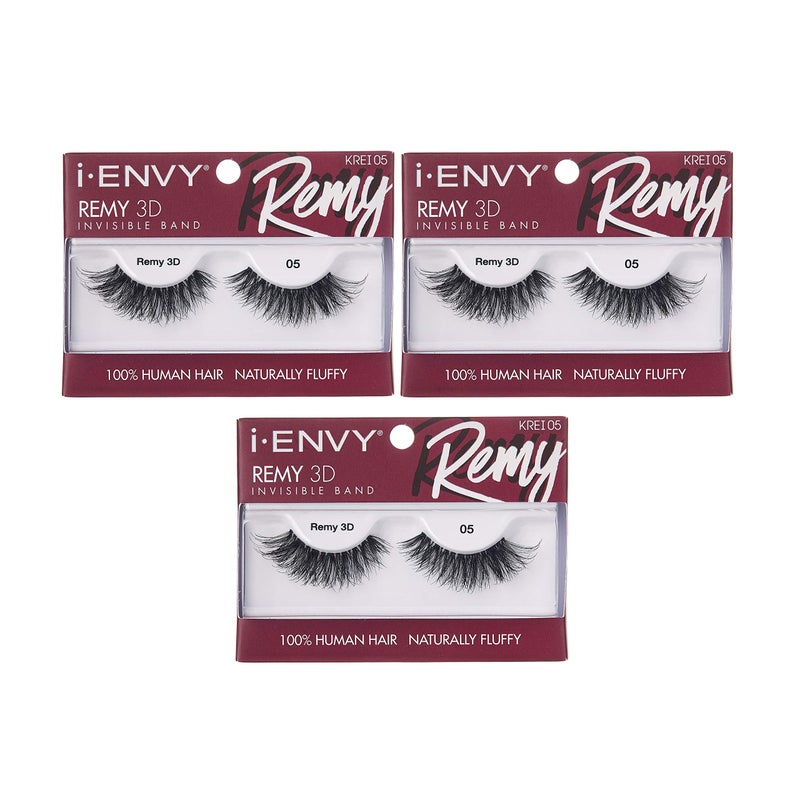 iEnvy Remy False Eyelashes 3D Collection Invisible Band 100 Human Hair Lashes 3 PACK