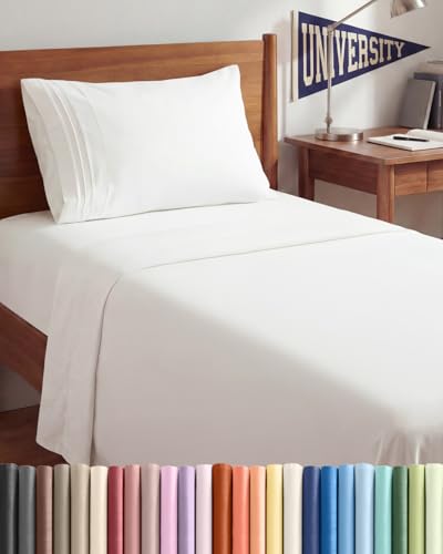 CGK Unlimited Twin XL Size 3 Piece Sheet Set Comfy Breathable Cooling Sheets Hotel Luxury Bed Sheets for Women Men Deep Pocket EasyFit Extra Soft and Wrinkle Free Antique White OekoTex Bed Sheets - Image 1