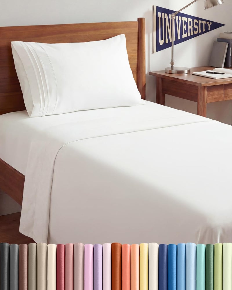 CGK Unlimited Twin XL Size 3 Piece Sheet Set Comfy Breathable Cooling Sheets Hotel Luxury Bed Sheets for Women Men Deep Pocket EasyFit Extra Soft and Wrinkle Free Antique White OekoTex Bed Sheets - Image 2