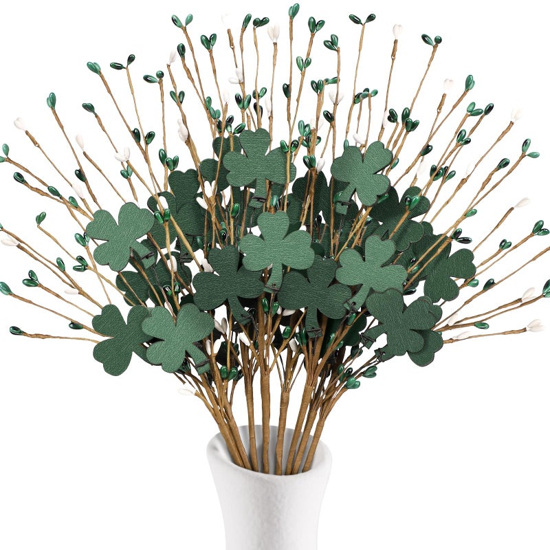 Eternity Sky 8Pcs St Patricks Day Decorations Shamrock Picks Decor Artificial Floral Stems For Party Table Centerpiece - Image 1
