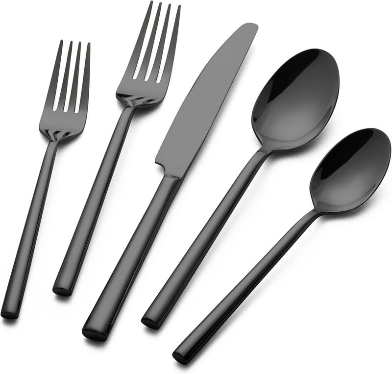 Alata Potter Black 20Piece Forged Silverware Set with UtensilServing Set Service for 4 Stainless Steel Flatware Set Modern Design with Mirror Finish Ideal for Home Kitchen Party Camping - Image 1