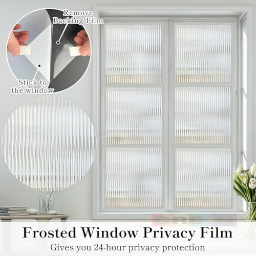 COSMOS STAR™ Frosted Privacy Window Film Non - Adhesive Decorative Frosted Glass Sticker UV Blocking Glass Window Film for Home,Office Living Room (24X80 in, Fluted) - Image 2