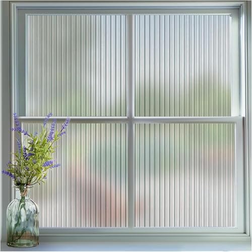 COSMOS STAR™ Frosted Privacy Window Film Non - Adhesive Decorative Frosted Glass Sticker UV Blocking Glass Window Film for Home,Office Living Room (24X80 in, Fluted) - Image 1