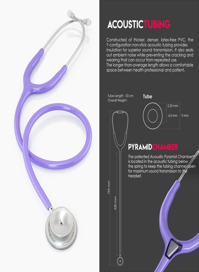 MDF Instruments, MD One Stainless Steel Stethoscope, Adult, Pastel Purple Tube, Silver Chestpieces-Headset, MDF77707 - Image 4