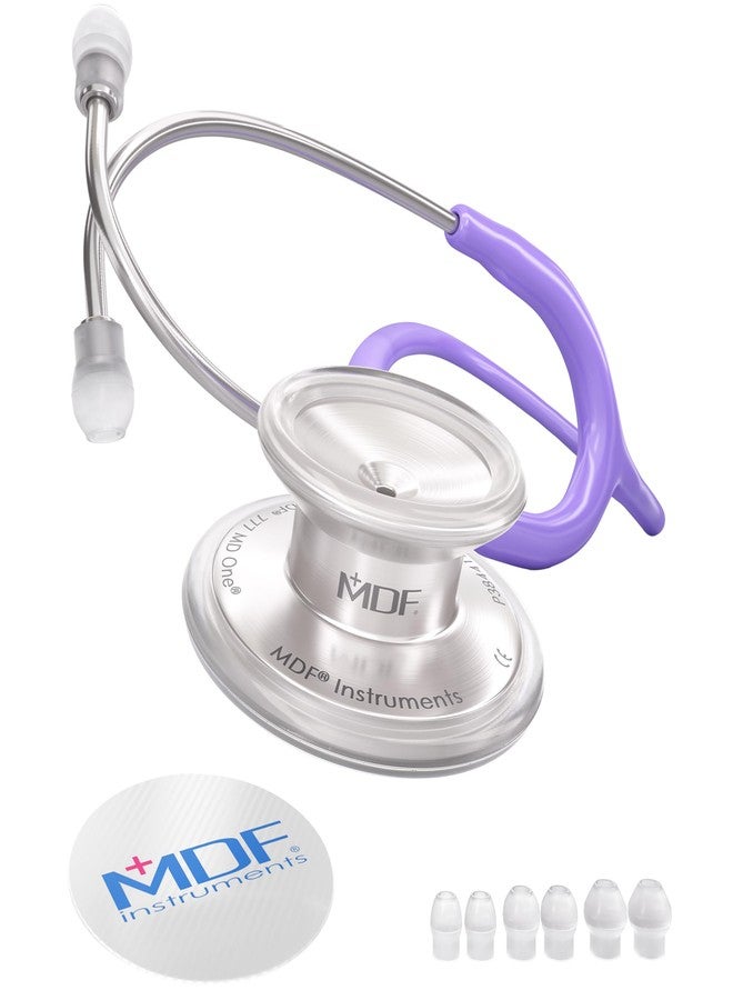 MDF Instruments, MD One Stainless Steel Stethoscope, Adult, Pastel Purple Tube, Silver Chestpieces-Headset, MDF77707 - Image 1