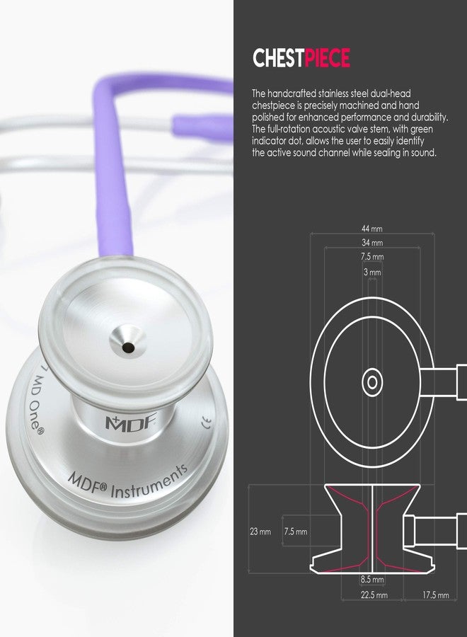 MDF Instruments, MD One Stainless Steel Stethoscope, Adult, Pastel Purple Tube, Silver Chestpieces-Headset, MDF77707 - Image 2