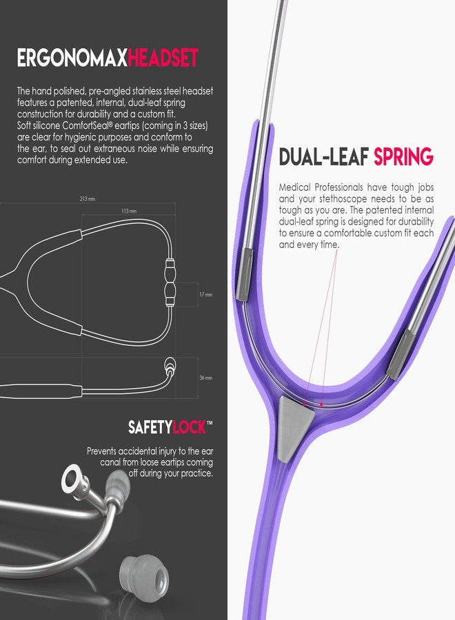 MDF Instruments, MD One Stainless Steel Stethoscope, Adult, Pastel Purple Tube, Silver Chestpieces-Headset, MDF77707 - Image 3