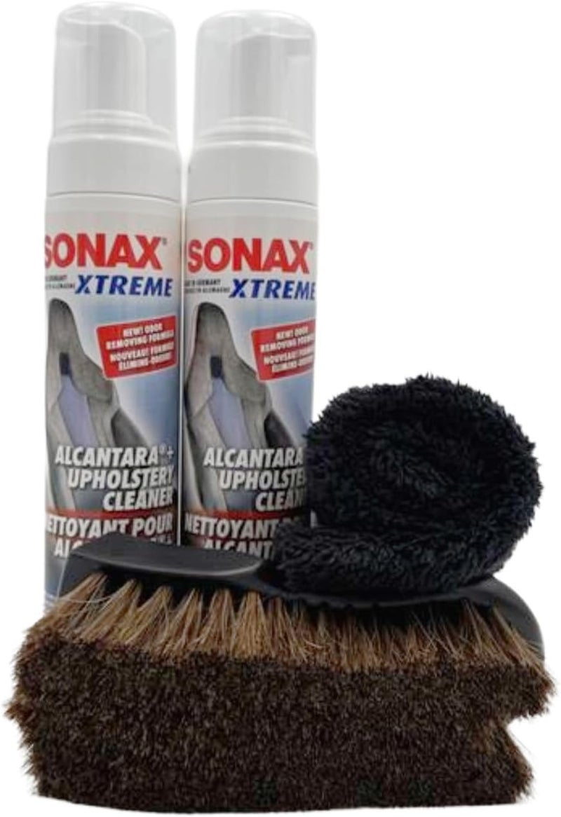 Autogeek SONAX Alcantara & Upholstery Cleaner Bundle | Removes Stains & Restores Color on Delicate Surfaces | Includes 2 x 250ml Bottles, Horse Hair Brush & Edgeless Towel | SON-206141-BUN - Image 1