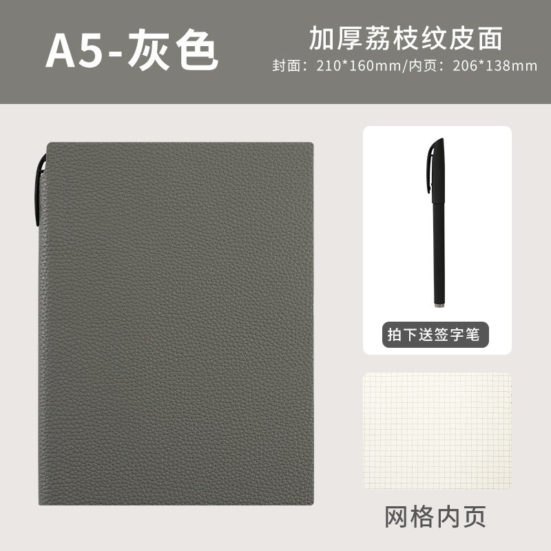A5 Litchi Pattern Diary, Grids Book, Soft Leather Book, Leather Book, High-Looking And Exquisite Hand Ledger - Image 1
