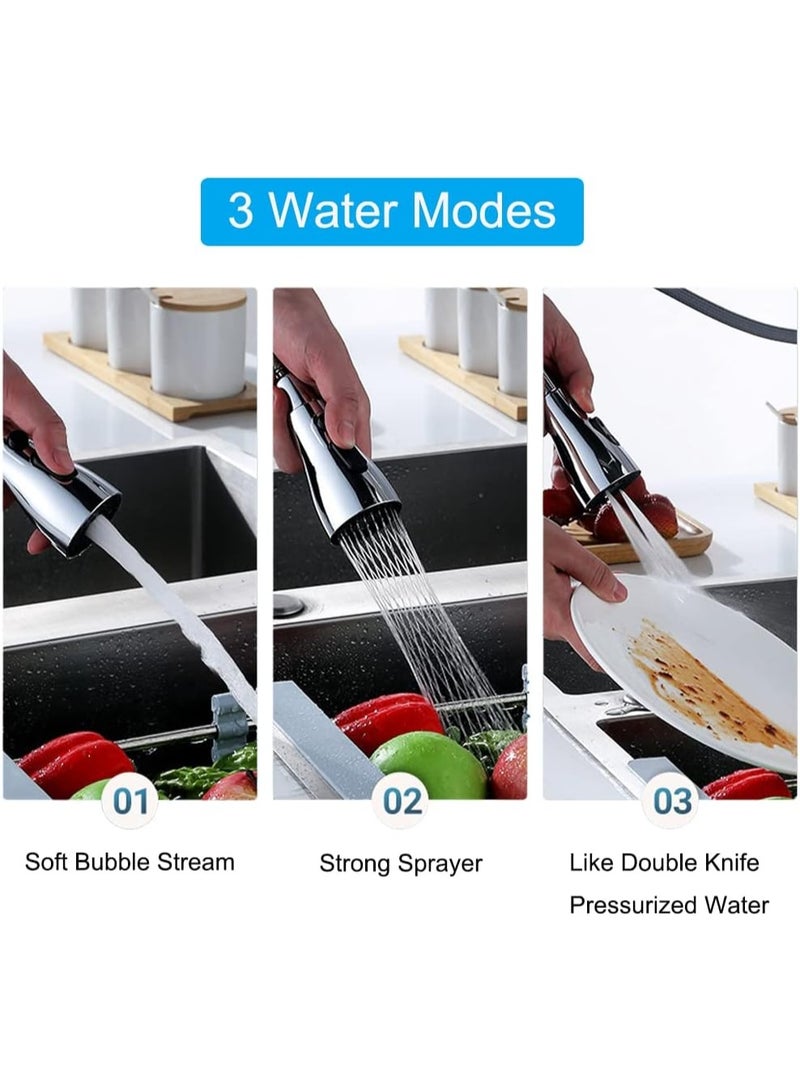 رأس رش قابل للسحب لصنبور المطبخ، مهوية صنبور دوارة 360 درجة، فوهة رش معتمدة بثلاث وظائف، رأس صنبور حوض بديل متوافق مع موين، دلتا، كولر، نيكل مصقول - Image 3