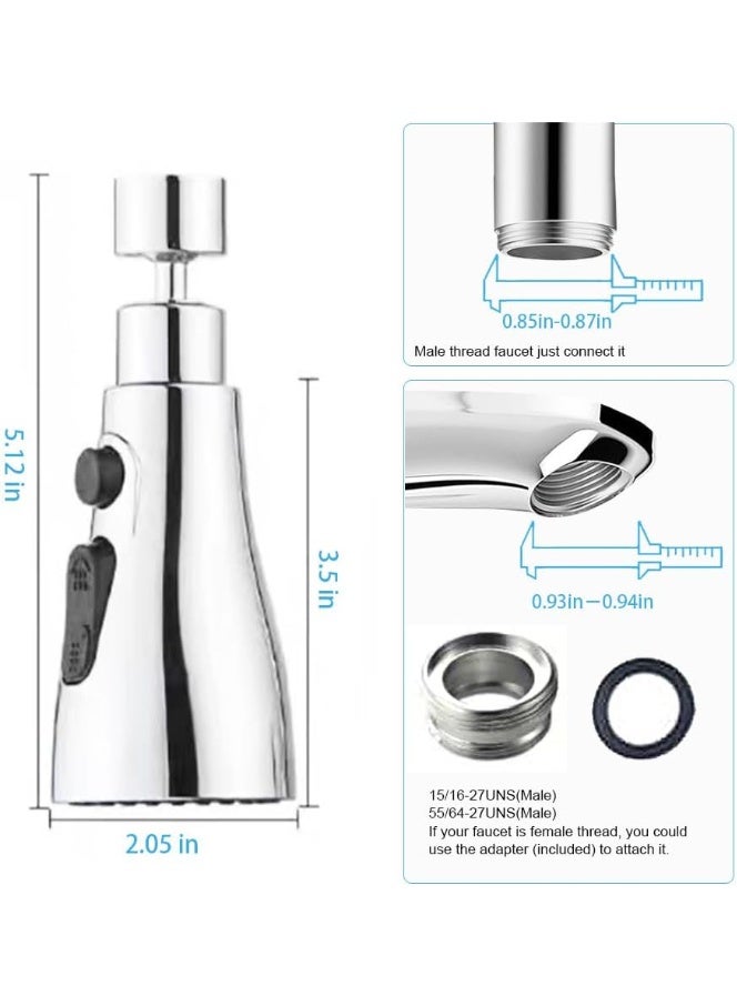رأس رش قابل للسحب لصنبور المطبخ، مهوية صنبور دوارة 360 درجة، فوهة رش معتمدة بثلاث وظائف، رأس صنبور حوض بديل متوافق مع موين، دلتا، كولر، نيكل مصقول - Image 4