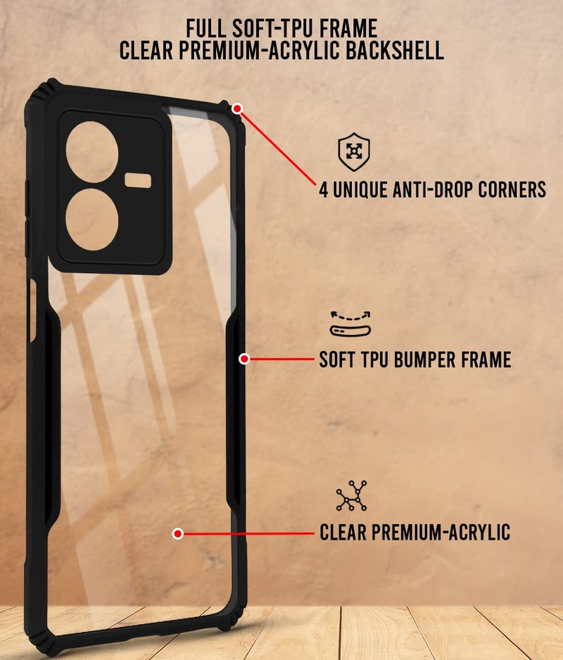 Jkobi Back Cover Case for VIVO Y22 (Crystal Glass Back | Camera Protection | Shockproof Bumpers | Professional Black) - Image 2