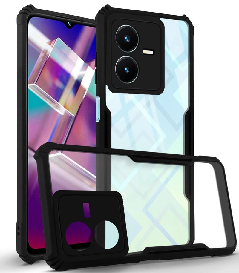 Jkobi Back Cover Case for VIVO Y22 (Crystal Glass Back | Camera Protection | Shockproof Bumpers | Professional Black) - Image 1