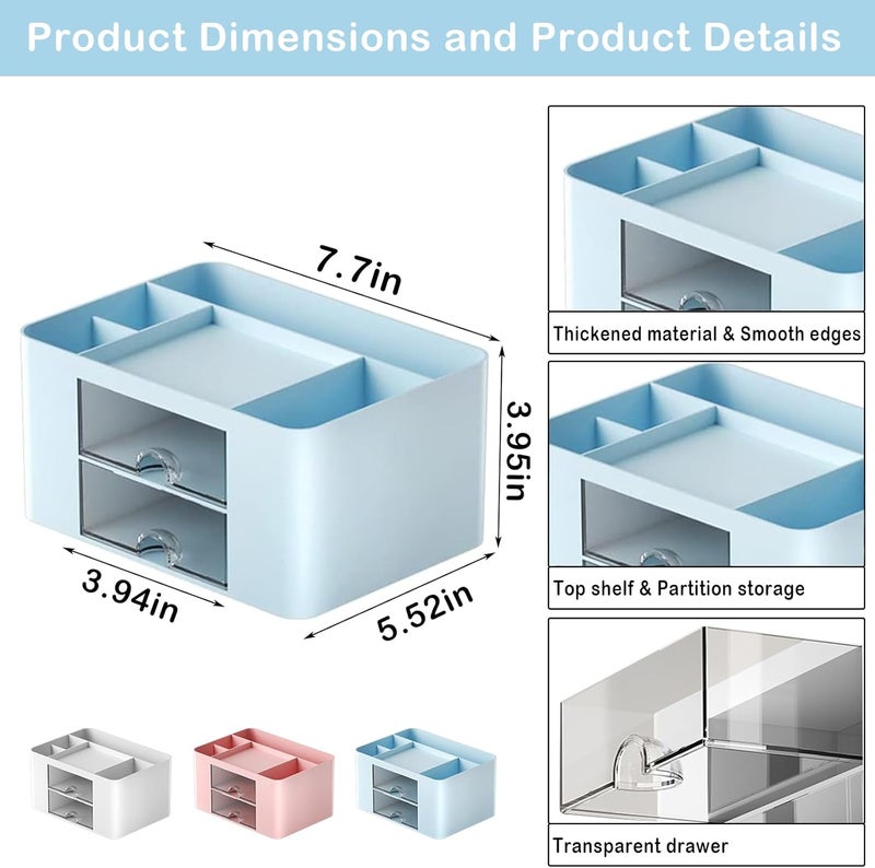 COMFYROOM Desk Organizer with 4 Compartments and 2 Drawers, Pen Holder for Desktop Storage, Makeup Organizer, Desk Organization and Accessories for School, Home, Office Supplies (Blue) - Image 2