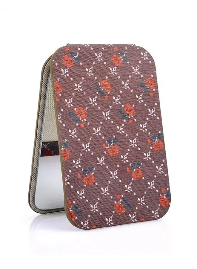 Tabletop Foldable Makeup Mirror,Portable Vintage Rose Pattern Desktop Mirror,PU Portable Adjustable Rectangular Ultrathin Mirror,For Travel,Camping,Home  - Image 1