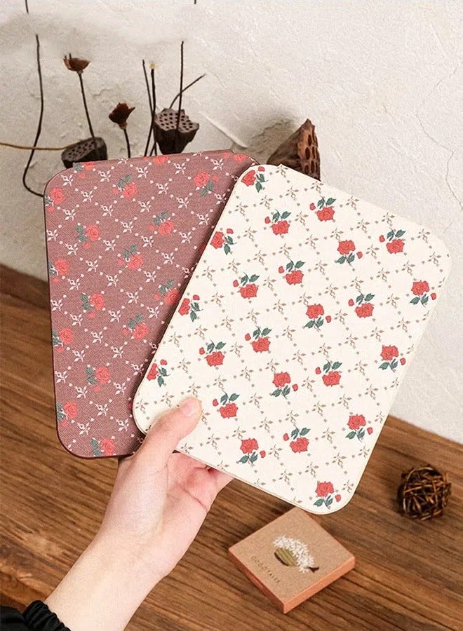 Tabletop Foldable Makeup Mirror,Portable Vintage Rose Pattern Desktop Mirror,PU Portable Adjustable Rectangular Ultrathin Mirror,For Travel,Camping,Home  - Image 5