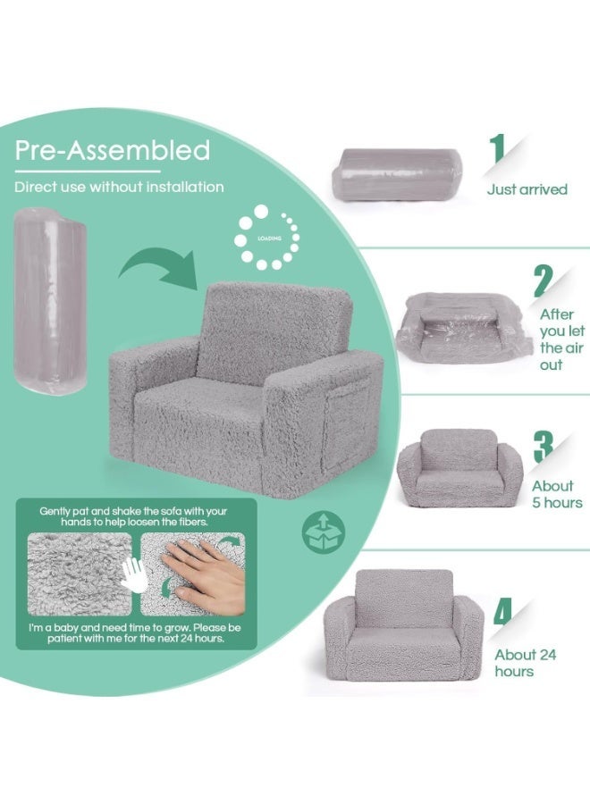 YOUWE7 Kids Couch for Toddler, 2-in-1 Toddler Soft Couch - Kids Chairs Convertible Sofa to Lounger, Easily Folds Out Into a Soft Baby Couch for Napping - Modern Fold-Out Sofa, Grey - Image 5