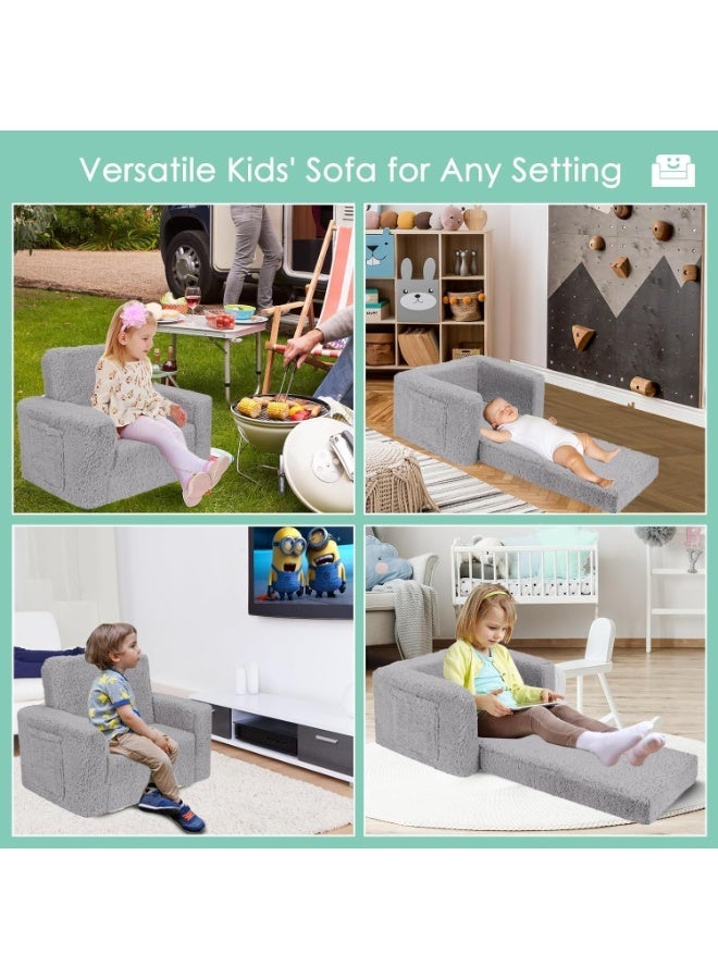 YOUWE7 Kids Couch for Toddler, 2-in-1 Toddler Soft Couch - Kids Chairs Convertible Sofa to Lounger, Easily Folds Out Into a Soft Baby Couch for Napping - Modern Fold-Out Sofa, Grey - Image 3