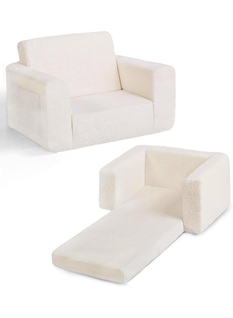 YOUWE7 Kids Couch for Toddler, 2-in-1 Toddler Soft Couch - Kids Chairs Convertible Sofa to Lounger, Easily Folds Out Into a Soft Baby Couch for Napping - Modern Fold-Out Sofa, Grey - Image 1