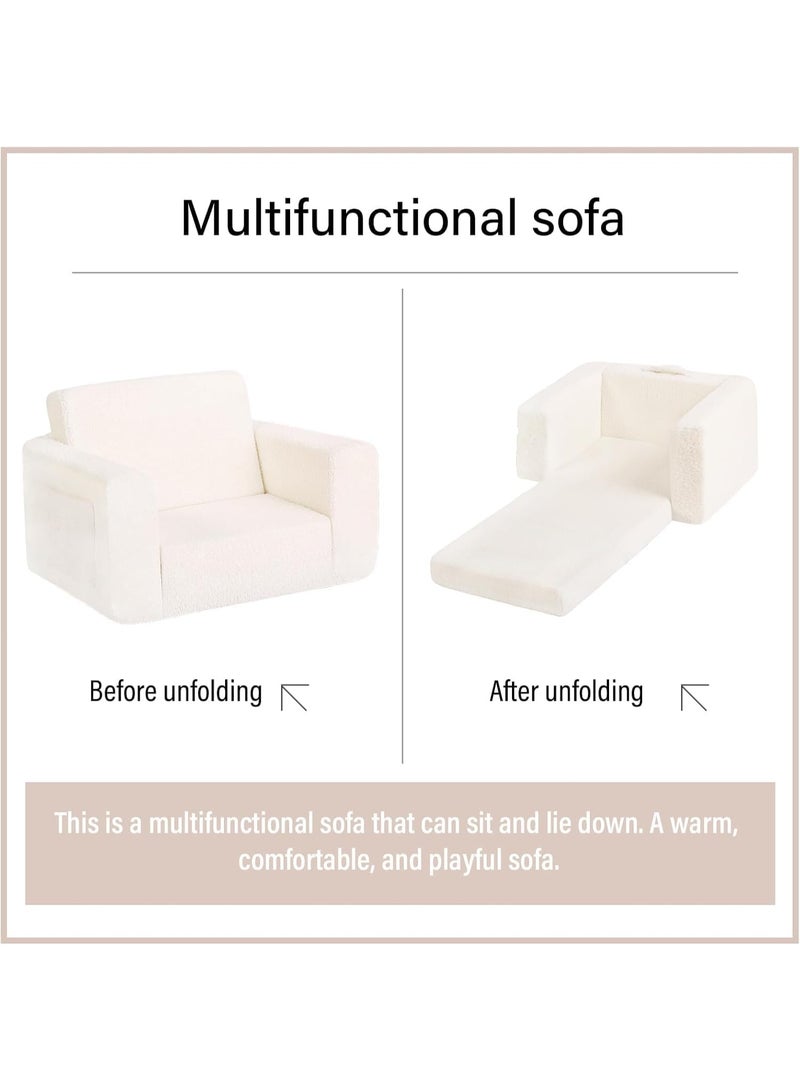 YOUWE7 Kids Couch for Toddler, 2-in-1 Toddler Soft Couch - Kids Chairs Convertible Sofa to Lounger, Easily Folds Out Into a Soft Baby Couch for Napping - Modern Fold-Out Sofa, Grey - Image 2