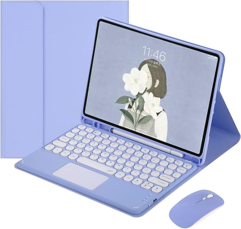 HENGHUI حقيبة لوحة مفاتيح لمس ملونة HENGHUI لأجهزة iPad الجيل السادس/الخامس وآير 2 وبرو 9.7 مع ماوس بلوتوث، ولوحة مفاتيح دائرية لطيفة مع لوحة لمس، ولوحة تتبع قابلة للفصل (أرجواني) - Image 1