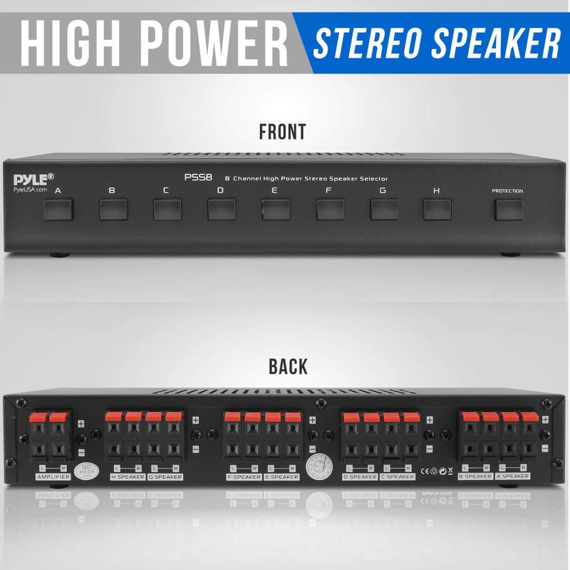 Pyle Premium New and Improved 8 Zone Channel Speaker Switch Selector Switch Box Hub Distribution Box for Multi-Channel High Powered Stereo Amplifier A/B/C/D Switches | 6 Pairs Of speakers - PSS8 - Image 2