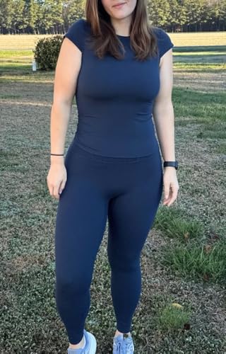 Aoxjox Women's Workout Velura Leggings High Waisted Hidden Scrunch PlushFlex™ Buttery Soft Yoga Pants 26" (Midnight Navy, Small) - Image 2