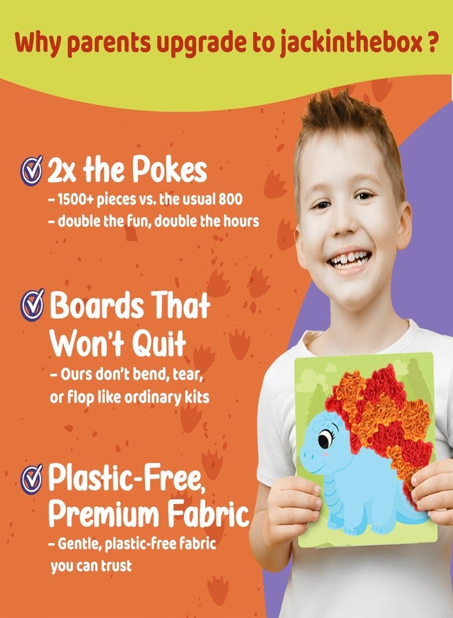 jackinthebox Poke Poke Art - Dinosaur Theme Like Triceratops Dino, Stegosaurus Dino, Dilophosaurus Dino, Spinosaurus Dino, Mess-Free Sewing Art for Kids, Toys for Girls and Boys Ages 4 5 6 7 8 - Image 4