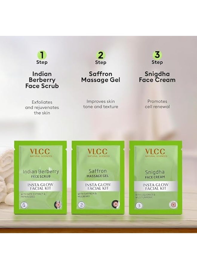 VLCC Salon Series Insta Glow Facial Kit (6 Facials) - 240g + 12ml | Fights Premature Ageing | Youthful Glow Facial Kit with Saffron & Berberry | Anti-Microbial and Complexion Brightening - Image 3