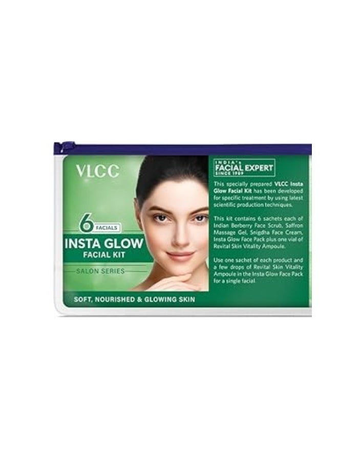 VLCC Salon Series Insta Glow Facial Kit (6 Facials) - 240g + 12ml | Fights Premature Ageing | Youthful Glow Facial Kit with Saffron & Berberry | Anti-Microbial and Complexion Brightening - Image 1