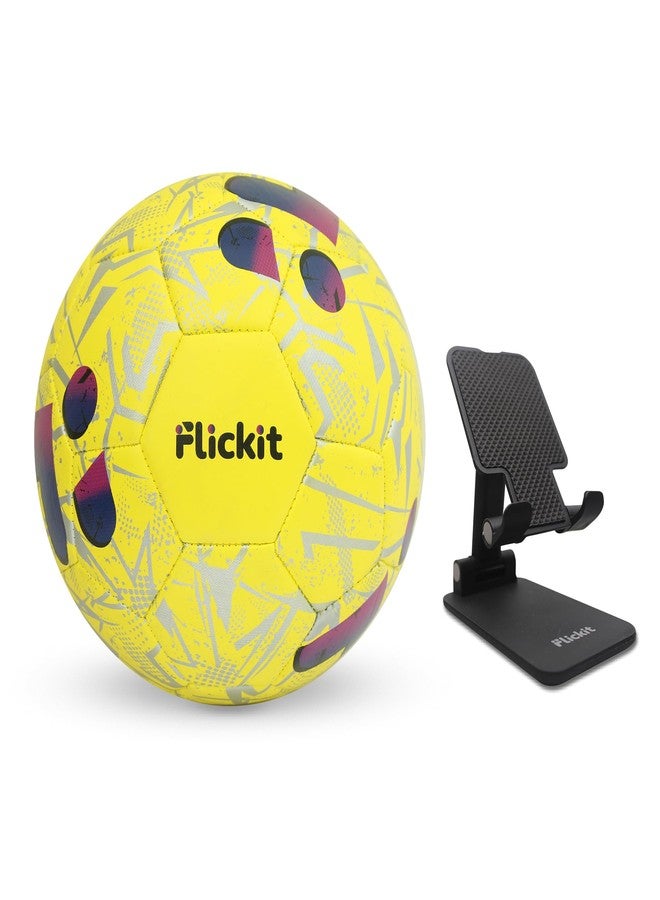 FLICKIT Smart Football Size 4+ Foldable Mobile Holder | AI-Enabled Ball with App Tracking & Universal Metal Stand | Skill Training & Video Viewing Combo for Athletes, Coaches & Kids (4) - Image 1