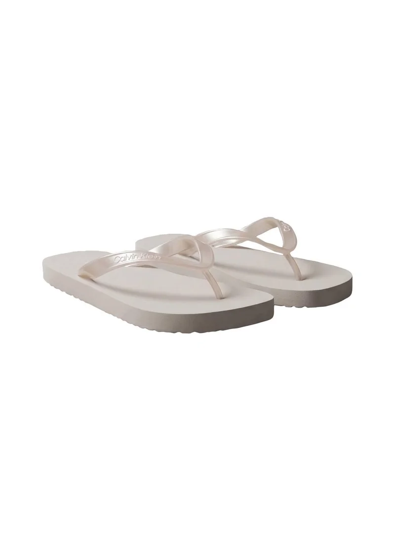 CALVIN KLEIN Silver Arwa - Metallic Pearlised Flip Flops for Women | Best Price UAE