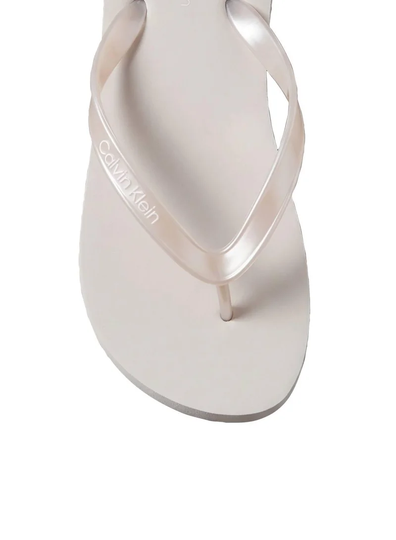 CALVIN KLEIN Silver Arwa - Metallic Pearlised Flip Flops for Women | Best Price UAE