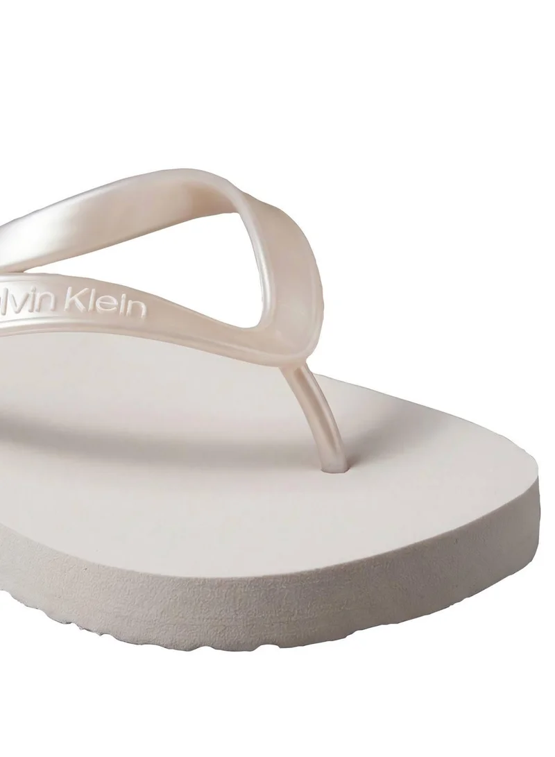 CALVIN KLEIN Silver Arwa - Metallic Pearlised Flip Flops for Women | Best Price UAE