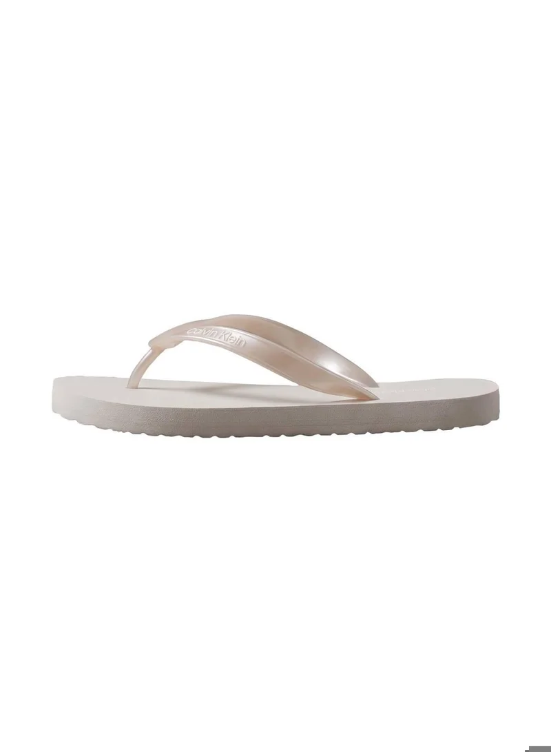 CALVIN KLEIN Silver Arwa - Metallic Pearlised Flip Flops for Women | Best Price UAE