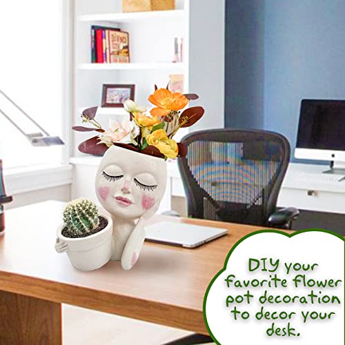 ASDFG Face Plant Pot - Double Flower Pots for Indoor Outdoor Plants Resin Head Planter with Drainage Hole Cute Lady Face Plant Pots, Garden Decoration Planters, Medium - Image 2