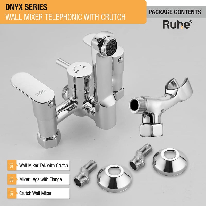 Ruhe Onyx Wall Mixer Telephonic with Crutch Bathroom FaucetTap Wall Mounted Double Lever Wall Mixer Telephonic Bathroom FaucetTap with Wall Flange Chrome Finish - Image 5