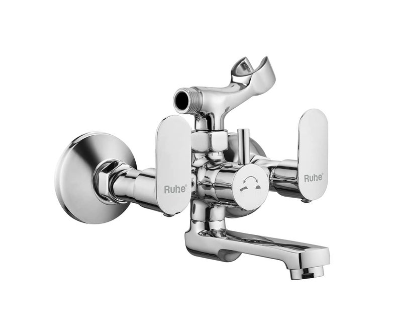 Ruhe Onyx Wall Mixer Telephonic with Crutch Bathroom FaucetTap Wall Mounted Double Lever Wall Mixer Telephonic Bathroom FaucetTap with Wall Flange Chrome Finish - Image 1