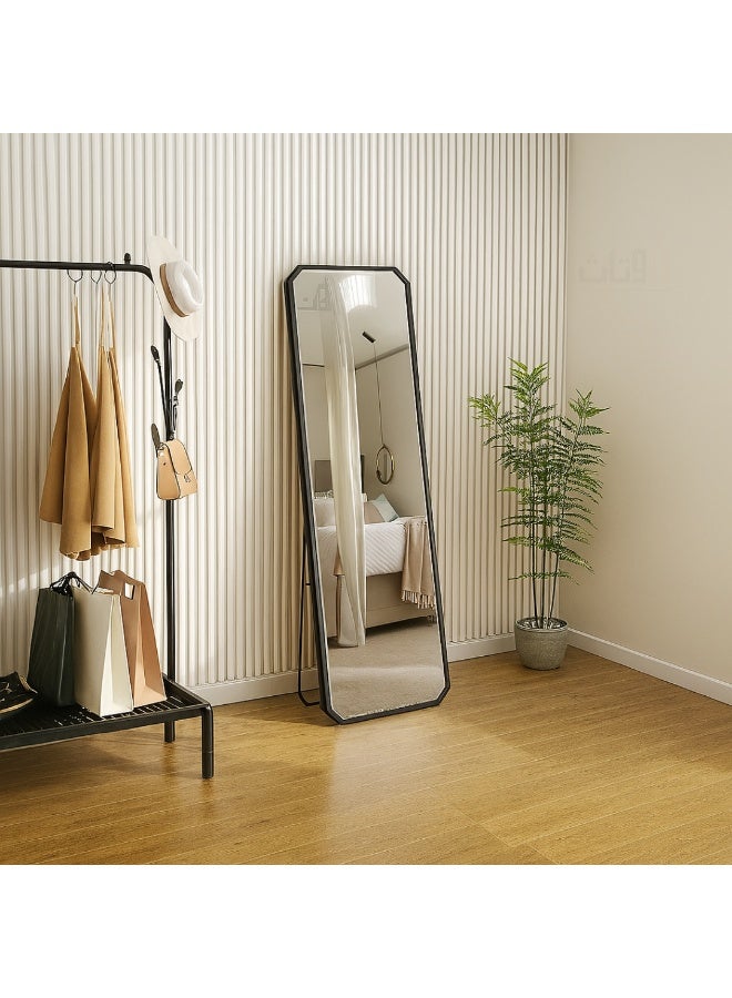 أوتاث مرآة كبيرة بتصميم أنيق، 160 × 40 سم - مرآة بطول كامل بإطار معدني أسود وحامل خلفي - تصميمها الرائع مناسب لغرف المعيشة وغرف الملابس وغرف النوم - Image 1