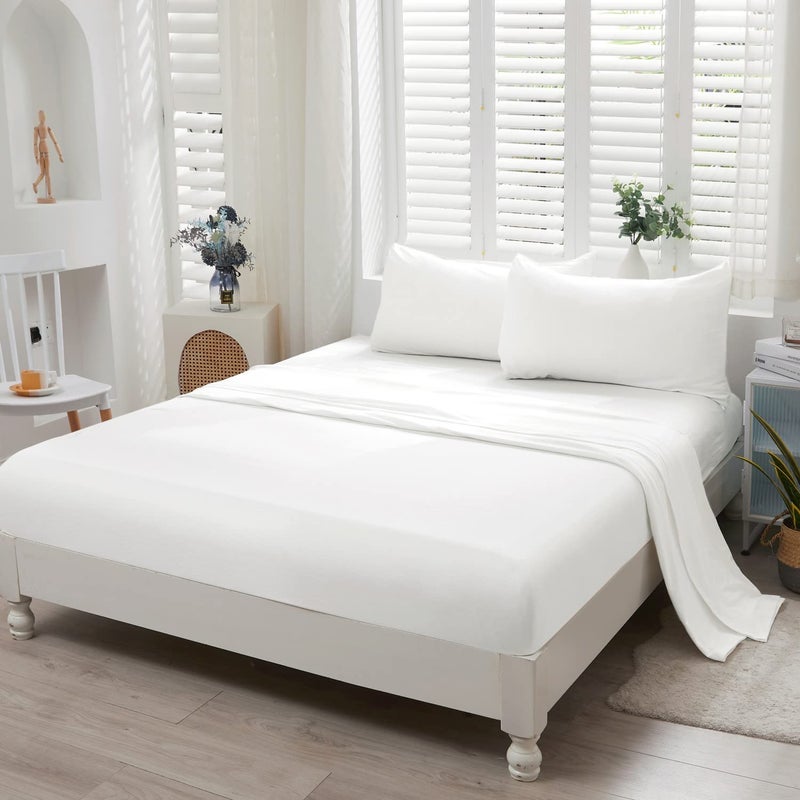 LIFETOWN LIFETOWN 100% Jersey Knit Cotton Bed Sheet Ultra Soft T-Shirt Feel Bedding Sheet 1 Piece Flat Sheet Breathable Wrinkle-Free (White  King)  - Image 4