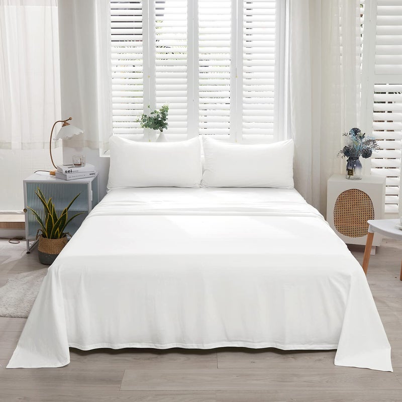 LIFETOWN LIFETOWN 100% Jersey Knit Cotton Bed Sheet Ultra Soft T-Shirt Feel Bedding Sheet 1 Piece Flat Sheet Breathable Wrinkle-Free (White  King)  - Image 2