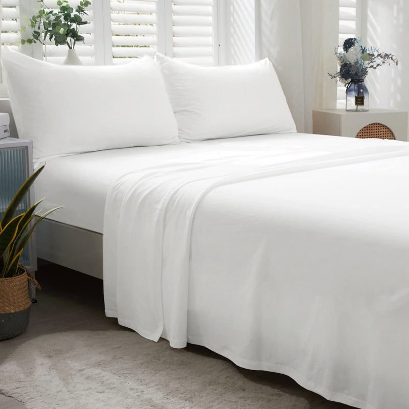 LIFETOWN LIFETOWN 100% Jersey Knit Cotton Bed Sheet Ultra Soft T-Shirt Feel Bedding Sheet 1 Piece Flat Sheet Breathable Wrinkle-Free (White  King)  - Image 1