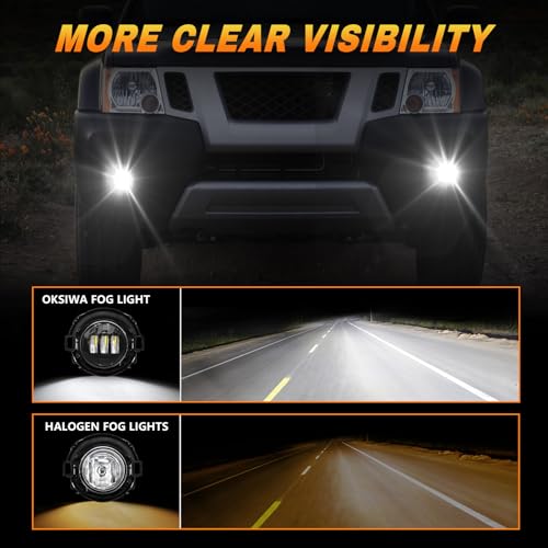 OKSIWA LED Fog Lights for 2010-2017 Nissan Frontier, 2005-2015 Nissan Xterra - LED Driving Fog Lamps Replacement with Wiring Harness, Switch Kit (Only Fit for Plastic Bumper) - Image 3