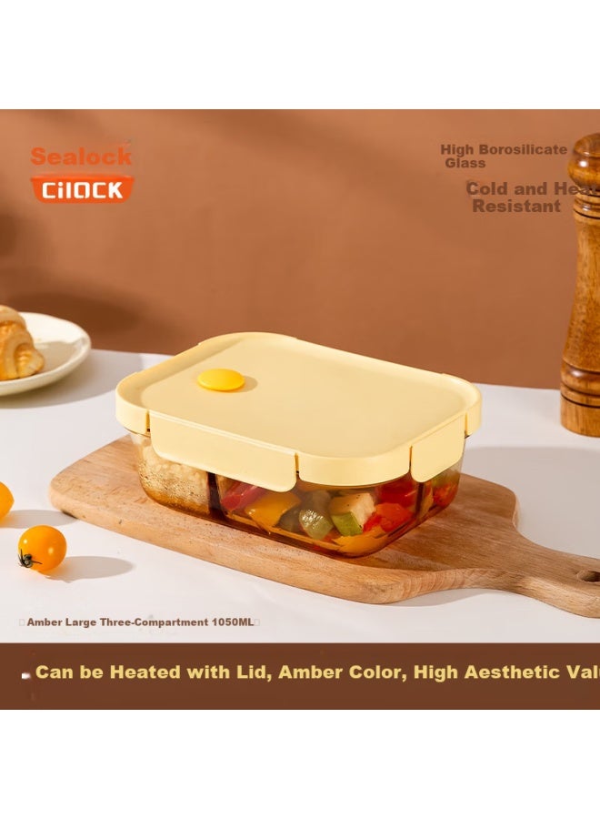Cilock Heat-resistant Glass Lunch Box For Office Workers, Microwave Heating Special Bento Box, Sealed Rectangular Three-compartment Storage Box - Image 1