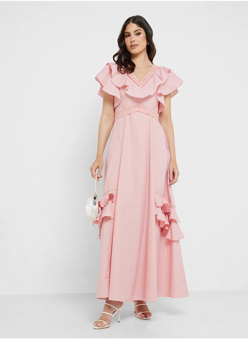 فروك اند فرل Embellished Ruffles Midi Dress