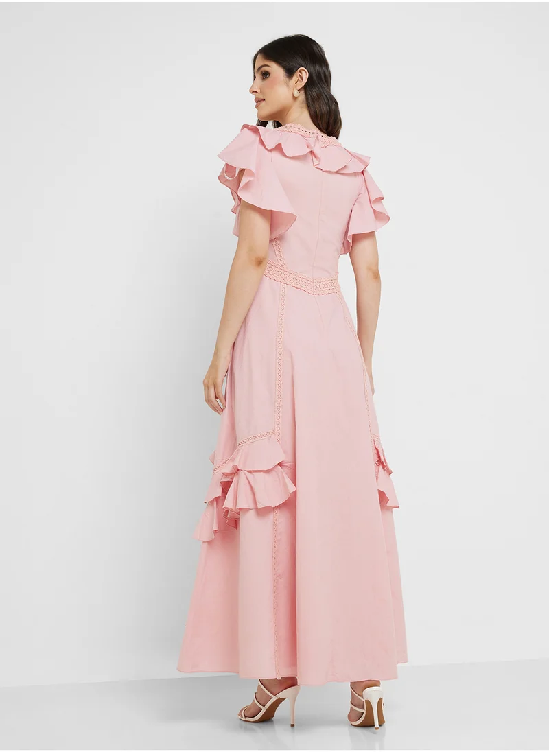 فروك اند فرل Embellished Ruffles Midi Dress